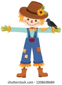 Autumn scarecrow with crow