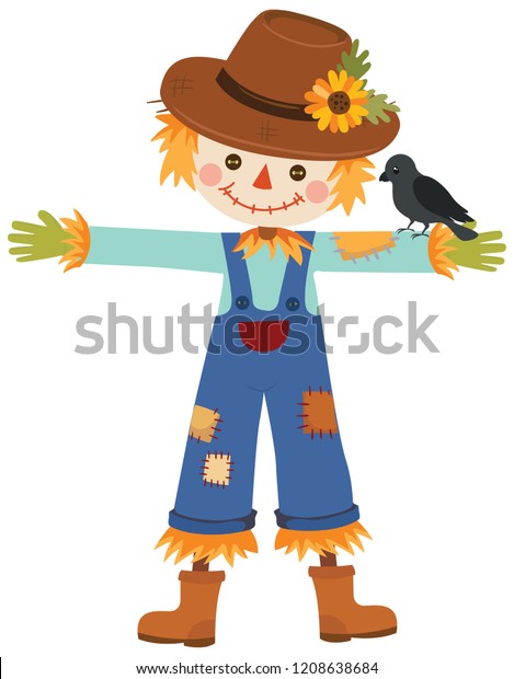 Autumn scarecrow with\
crow