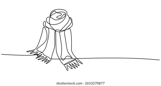 Bufanda de otoño dibujo continuo de una línea, elemento de arte de una sola línea, Ilustración vectorial de línea de boceto minimalista, concepto de otoño y acción de gracias, un dibujo de una sola línea de una bufanda. bufanda de Vector profesional.