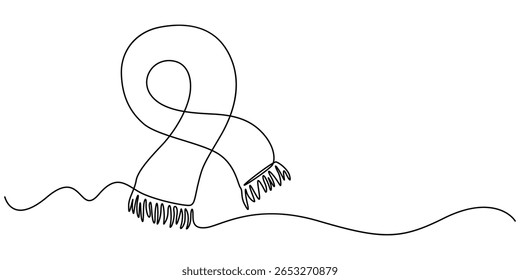 Herbstschal durchgehende einzeilige Zeichnung, einzeiliges Kunstelement, minimalistische Skizze Linie Vektorgrafik, Herbst- und Thanksgiving-Konzept, Eine einzeilige Zeichnung eines Schals. pro Vektorschal.