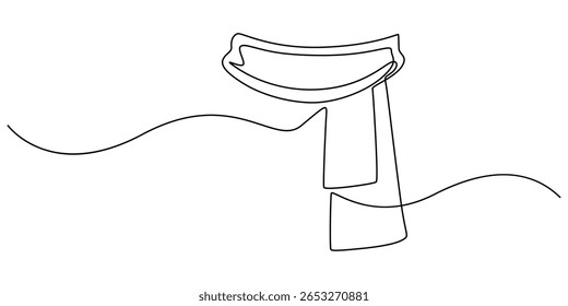 Autumn scarf continuous one line drawing, single line art element, minimalist sketch line vector illustration, autum and thanksgiving concept, A single line drawing of a scarf. pro vector scarf.