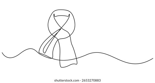 Autumn scarf continuous one line drawing, single line art element, minimalist sketch line vector illustration, autum and thanksgiving concept, A single line drawing of a scarf. pro vector scarf.