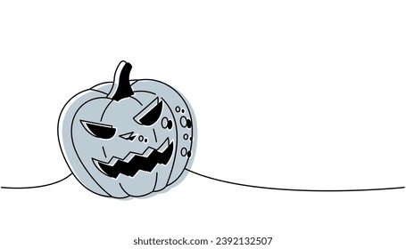 Autumn scary pumpkin one line colored continuous drawing. Halloween pumpkin with scary face continuous one line illustration. Vector illustration.