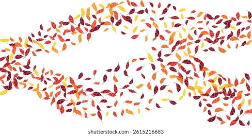 Autumn scattered mix tree leaves vector design. Carmine orange maroon colors dry autumn leaves rustic forest theme backdrop. Nostalgic tree foliage outdoors illustration.