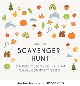 Autumn Scavenger Hunt or Woodland Walk Poster Vector Illustration