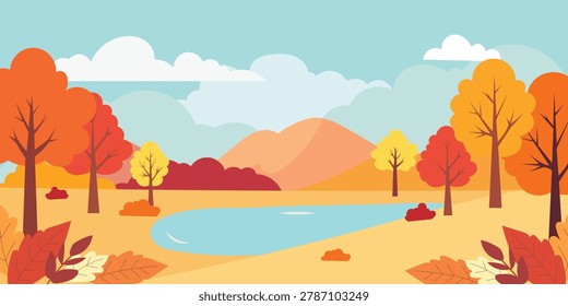 autumn scene flat design landscape illustration