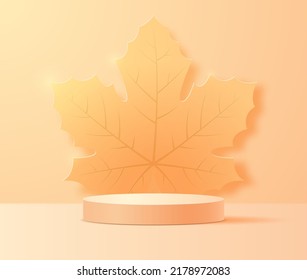 Autumn scene with a podium on the background of a large maple leaf.