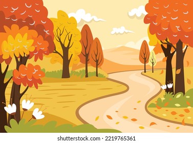 Autumn Scenery Background, Autumn Park Scene with Trees and Mountains, Golden Autumn Park Scene with Trees, victor