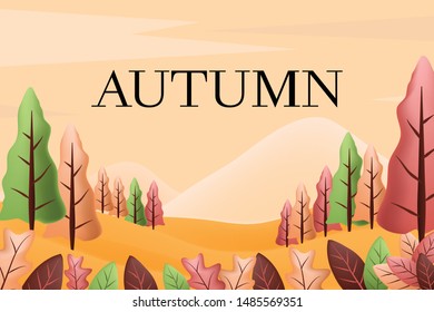 Autumn scenery background with tree forest cartoon style