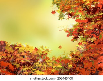 Autumn scenery background with yellow, orange, red leaves and trees.File contains Clipping masks. 