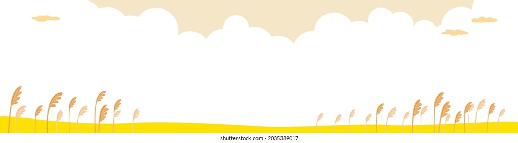 Autumn scenery with cotton clouds floating and reeds swinging. Autumn Design Background