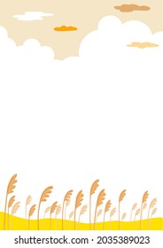 Autumn scenery with cotton clouds floating and reeds swinging. Autumn Design Background