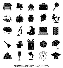 Autumn, school icon set. Black and white style. White background. Vector illustration.