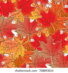 Autumn seamless abstract pattern with red, yellow and orange leaves. 