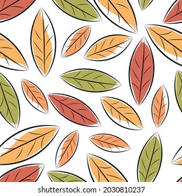 Autumn seamless background. Colored leaves on a white background.