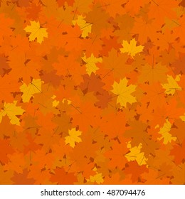 Autumn Seamless Background, Fallen Yellow and Orange Maple Leaves, Vector Illustration