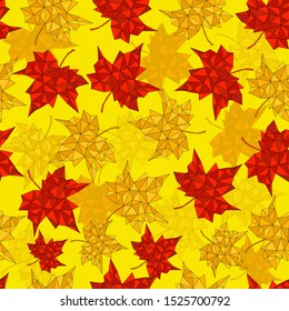 Autumn seamless background of maple leaves in polygon style