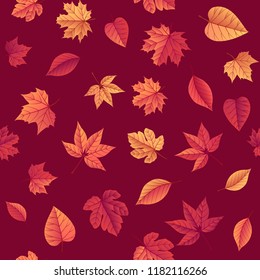 Autumn seamless background pattern / texture with bright fall leaves. Ideal for poster, card, label, banner design. Vector illustration.