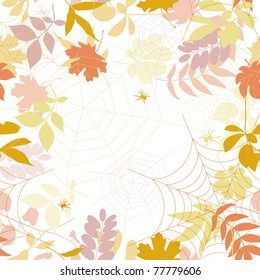 Autumn seamless background with spiders and spiderwebs. Vector illustration.