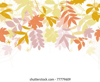 Autumn seamless background with spiders and spiderwebs. Vector illustration.