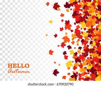 Autumn seamless background with sprinkle maple leaves in traditional Fall colors - orange, yellow, red, brown. Isolated pattern