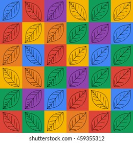 Autumn seamless background in vector. Natural simple leaves pattern on colorful square design. Tangerine lemon leaves. Vector EPS 8