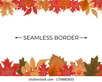 Autumn Seamless Border with Falling Autumn Leaves. Vector Illustration  EPS10