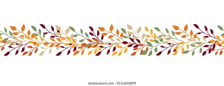 Autumn seamless border with tree branch. Wreath for website header background. Vector illustration	