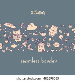 Autumn seamless border. Vector hand drawn tape pattern. Clip art for design.