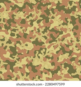 Autumn Seamless Circle Vector Texture. Khaki Repeated Fashion Graphic Camouflage. Green Camouflage Seamless Pattern. Camouflage Clothing Desert Repeated Army Graphic Background. Camoflage