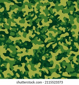 Autumn Seamless Color Graphic Backdrop. Green Seamless Army Vector Texture. Camouflage Clothing Beige Repeated Doted Graphic Wrapping. Brown Camouflage Seamless Pattern. Green