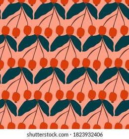 Autumn seamless coordinate print. Fall rowanberries naive cartoon flat vector illustration. October walks fabric, stationary surface design collection