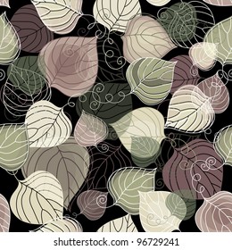 Autumn seamless dark floral pattern with transparent leaves (vector EPS 10)