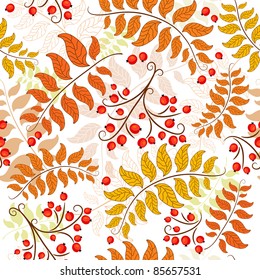 Autumn seamless decorative floral pattern with colorful leaves (vector)