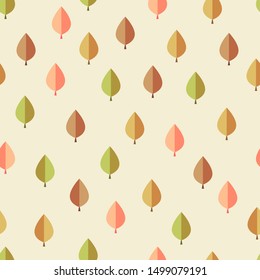 Autumn seamless decorative pattern. Colorful stylized leaves on light beige background. Suitable for packaging, textile.