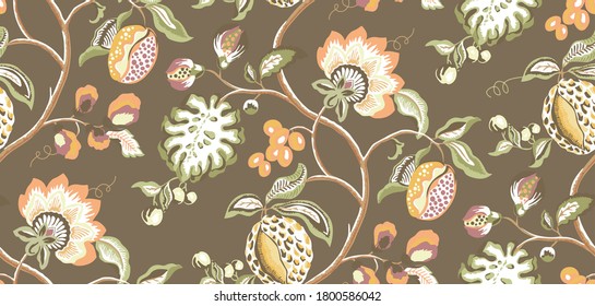 patrón marrón de flores sin soldadura de otoño