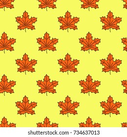 Autumn seamless hand drawn vector doodle cartoon pattern with maple leaves