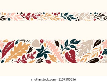 Autumn seamless hand-drawn borders.Vector decorations