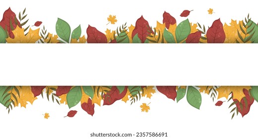 Autumn seamless  horizontal pattern of a leaves frame. Vector llustration with place for text, photo. Thanksgiving Design element for invitation, card, web, background, social media, banners, flyers.