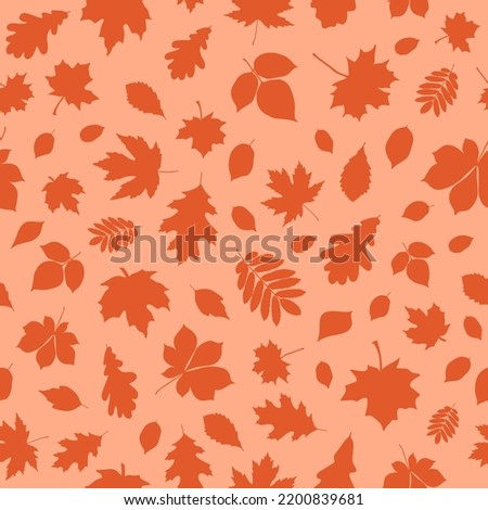Autumn seamless monochrome pattern made up of many maple, chestnut, oak, birch and other leaves for printing on wrapper, package, cloth, textile or cards. Endless repeating texture for autumn holidays
