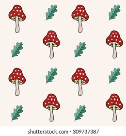 Autumn seamless mushrooms and leaves pattern. . Vector background. Hand drawn vector illustration. 