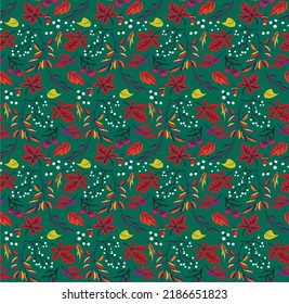 Autumn seamless natural pattern of exotic leaves. Vector floral background. Falling leaf seamless background with Oak. Maple, chestnut, linden, aspen walnut and rowan foliage in cartoon style.