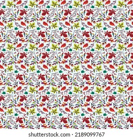 Autumn seamless natural pattern of exotic leaves. Vector floral background. Falling leaf seamless background with Oak. Maple, chestnut, linden, aspen walnut and rowan foliage in cartoon style.