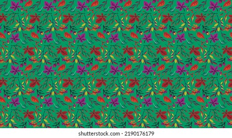 Autumn seamless natural pattern of exotic leaves. Vector floral background. Falling leaf seamless background with Oak. Maple, chestnut, linden, aspen walnut and rowan foliage in cartoon style.