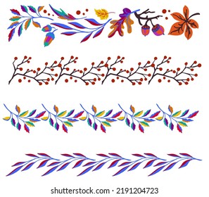 Autumn seamless natural pattern of exotic leaves. Vector floral background. Falling leaf seamless background with Oak. Maple, chestnut, linden, aspen walnut and rowan foliage in cartoon style.