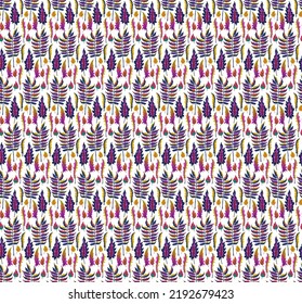 Autumn seamless natural pattern of exotic leaves. Vector floral background. Falling leaf seamless background with Oak. Maple, chestnut, linden, aspen walnut and rowan foliage in cartoon style.
