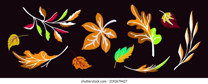 Autumn seamless natural pattern of exotic leaves. Vector floral background. Falling leaf seamless background with Oak. Maple, chestnut, linden, aspen walnut and rowan foliage in cartoon style.