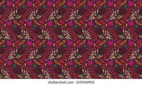 Autumn seamless natural pattern of exotic leaves. Vector floral background. Falling leaf seamless background with Oak. Maple, chestnut, linden, aspen walnut and rowan foliage in cartoon style.