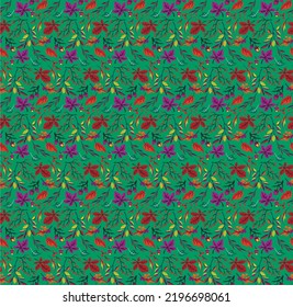 Autumn seamless natural pattern of exotic leaves. Vector floral background. Falling leaf seamless background with Oak. Maple, chestnut, linden, aspen walnut and rowan foliage in cartoon style.