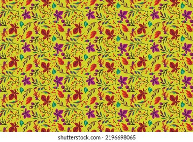 Autumn seamless natural pattern of exotic leaves. Vector floral background. Falling leaf seamless background with Oak. Maple, chestnut, linden, aspen walnut and rowan foliage in cartoon style.